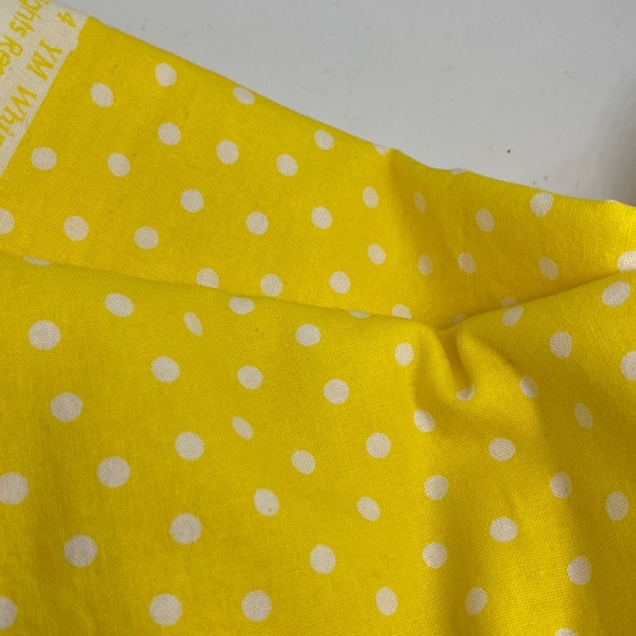 100% cotton Fabric, yellow w/ white Polka Dot! New! Laundered & Pressed, 2 Yards - Picture 2 of 5